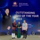 LANDBANK President and CEO Cecilia Cayosa Borromeo (center) receives the Outstanding CEO Award 2023 from ADFIAP Chairman Mominul Islam (right) and Royal Government of Cambodia delegate and ARDB Bank CEO Dr. Kao Thach (left) at the ADFIAP Development Awards in Almaty, Kazakhstan.